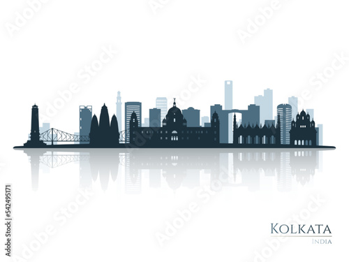 Kolkata skyline silhouette with reflection. Landscape Kolkata  India. Vector illustration.