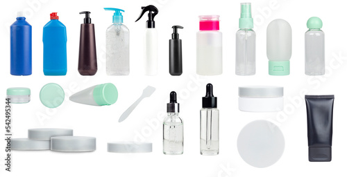 plastic tube set  drug or cosmetic branding bottle - cream  gel  skin care. Cosmetic bottle container  isolate