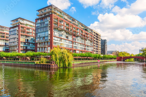 Obraz na płótnie Modern blocks on the Spree, beautiful river view of Berlin, Germany w salonie