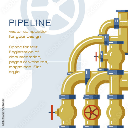 Vector composition with pipeline. Template for the design of a catalog page, magazine, presentation. Flat style