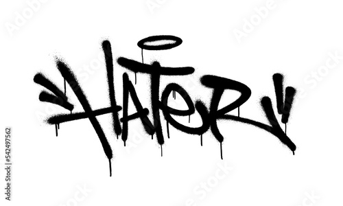 Sprayed hater font graffiti with overspray in black over white. Vector illustration.