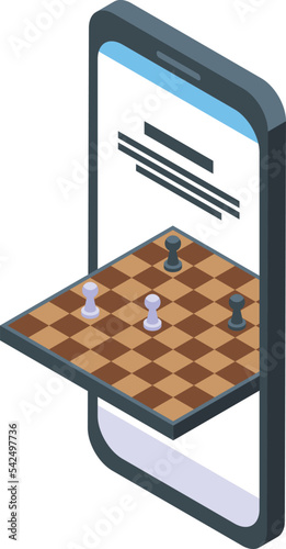 Smartphone chess icon isometric vector. Online game. Story business