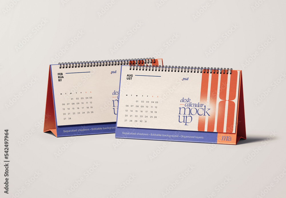 Horizontal Desk Calendar Mockup Stock Template | Adobe Stock