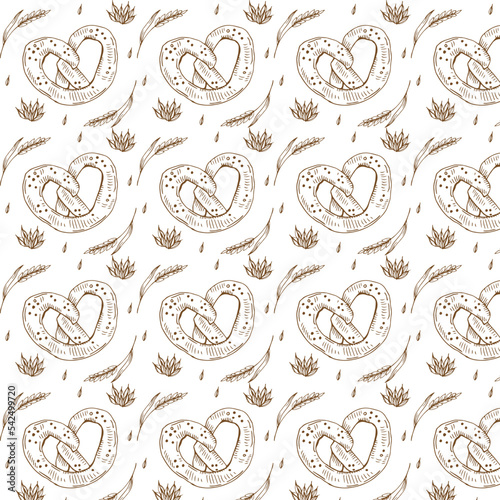 pretzel cookie seamless pattern vector snack breed isolated wallpaper background 