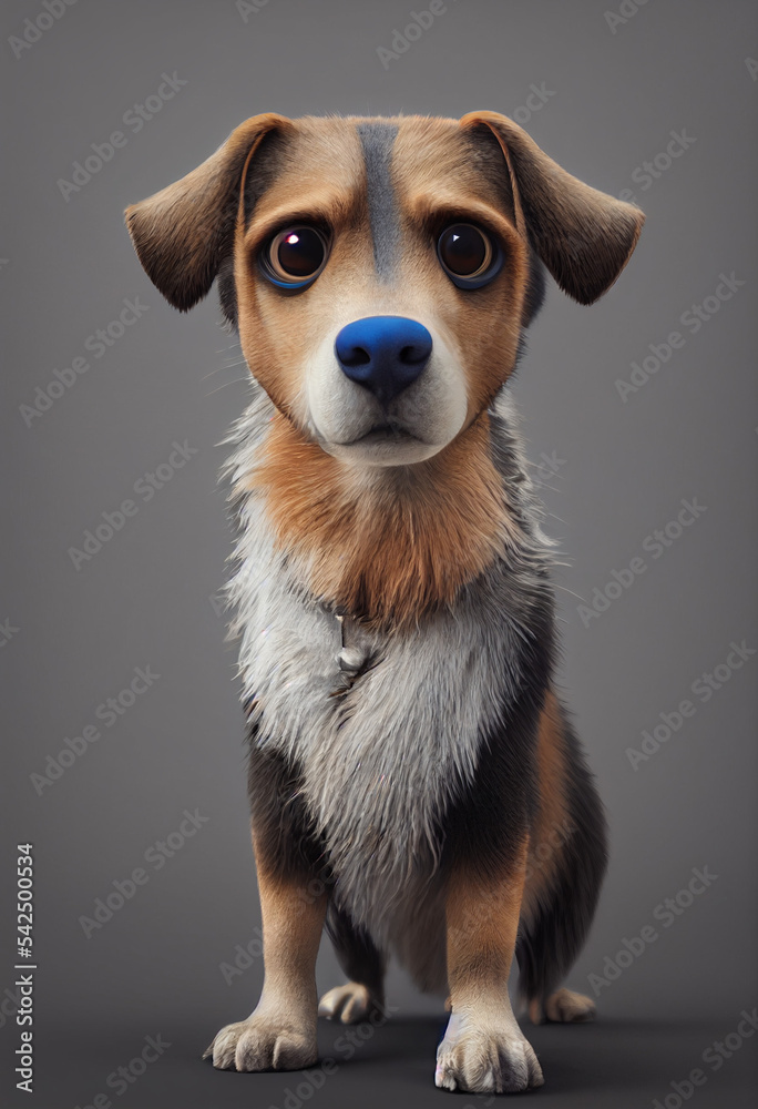 Cute little dog, 3D, Artificial intelligence generated