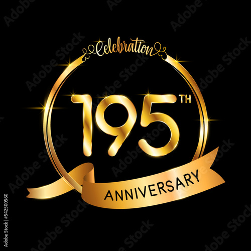 195th Anniversary. Perfect template design for Anniversary celebration event with gold color ribbon and ring, vector illustration photo