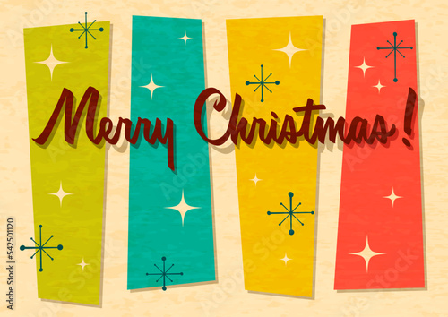 Merry Christmas Vintage Style Greeting Card. Mid Century Modern Winter Holiday Celebration Abstract Poster