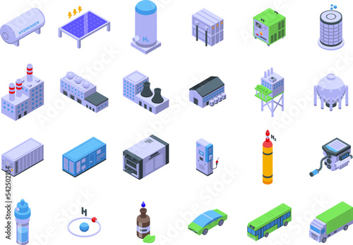 Hydrogen energy icons set isometric vector. Fuel energy. Vehicle car