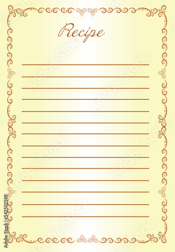 Page of a simple cookbook template. For recording recipes for pickled vegetables, fruits, salads, cakes. Create a book. Add and protect your recipes. Convenient for printing. Vector illustration