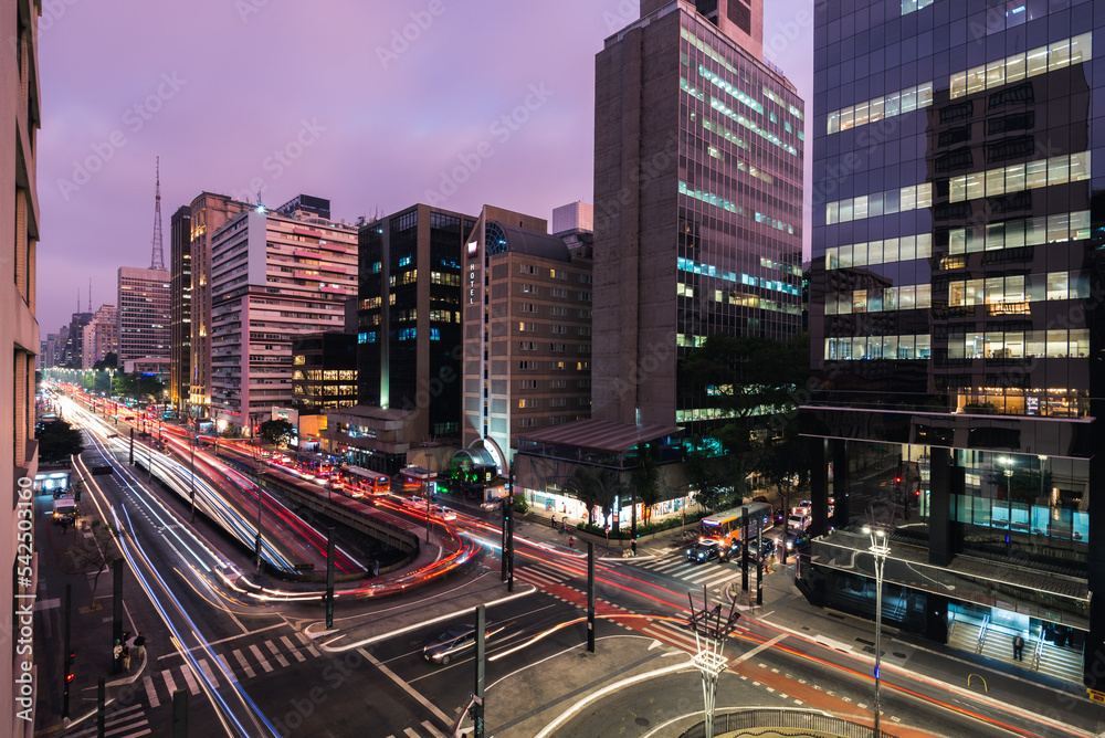 Paulista Avenue and Buildings Sao Paulo City at Night Time