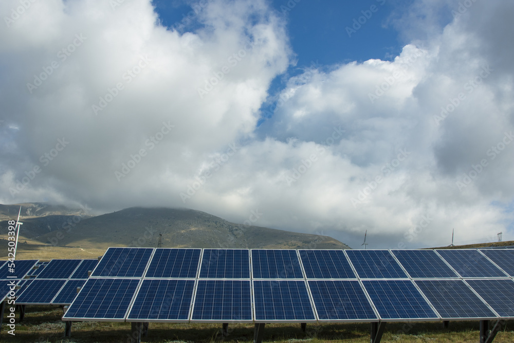 A photovoltaic system. Power system for solar power by means of photovoltaics. Popular sustainable, renewable energy. Smaller impact on the environ
A photovoltaic system. Power system for solar power by means of photovoltaics. Popular sustainable, renewable energy. Smaller impact on the environ
