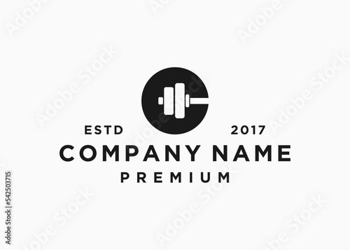 letter c with barbell logo design vector illustration template