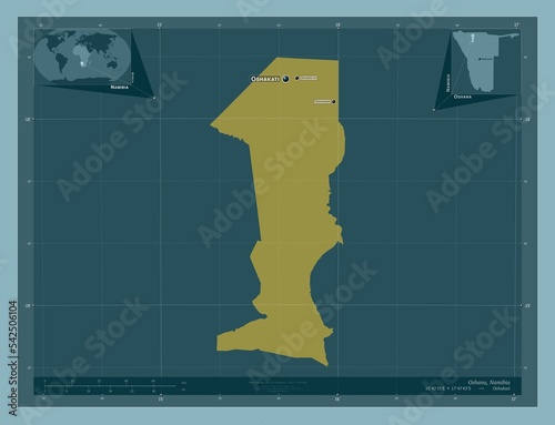 Oshana, Namibia. Solid. Labelled points of cities photo