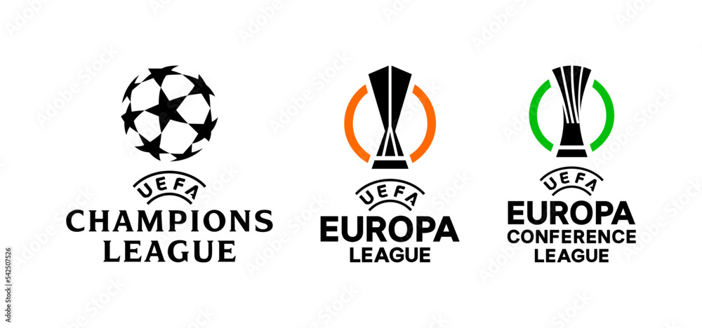 Official UEFA European cup logos. Set of european football or soccer  tournament logo - Champions League, UEFA Europa League, Europa Conference  League. Stock Vector | Adobe Stock