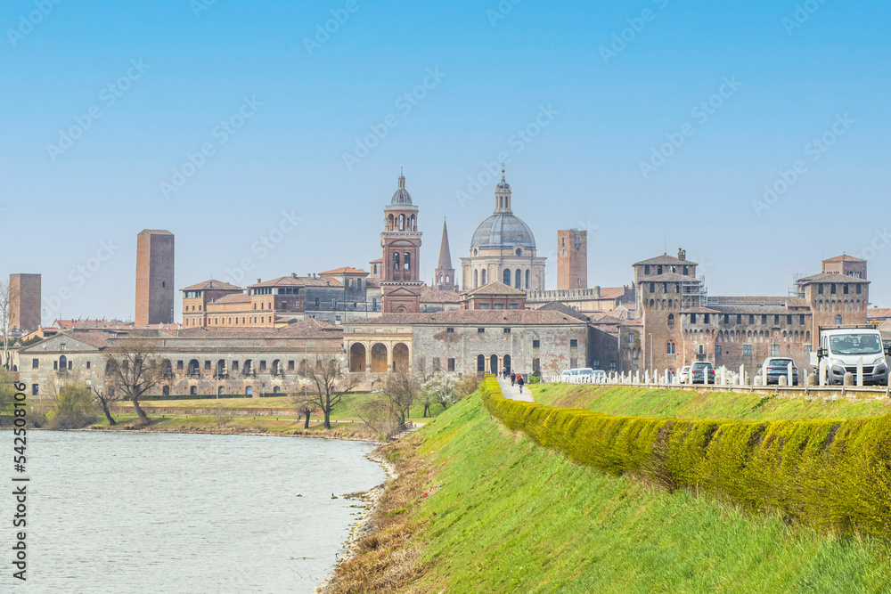 The famous cityscape of Mantua from the bridge over the Mincio