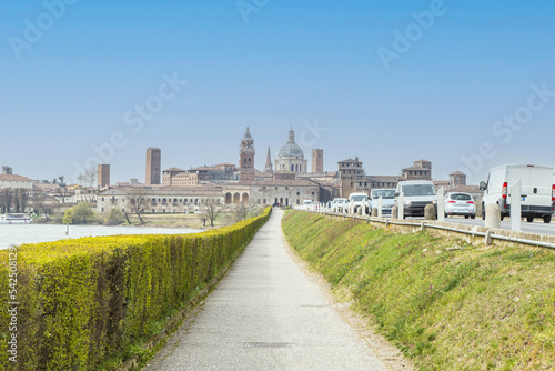 The famous cityscape of Mantua from the bridge over the Mincio