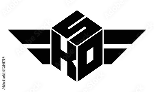 SKO three letter gaming logo in polygon cube shape logo design vector template. wordmark logo | emblem logo | monogram logo | initial letter logo | sports logo | minimalist logo | typography logo |