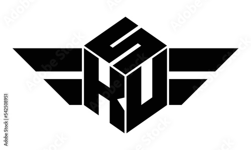 SKU three letter gaming logo in polygon cube shape logo design vector template. wordmark logo | emblem logo | monogram logo | initial letter logo | sports logo | minimalist logo | typography logo |