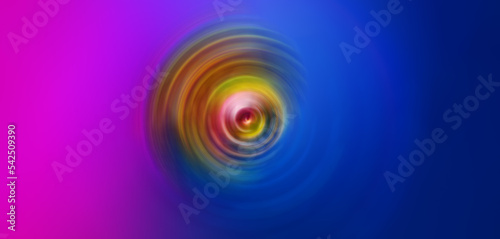 Abstract neon background with circular swirling rainbow line.