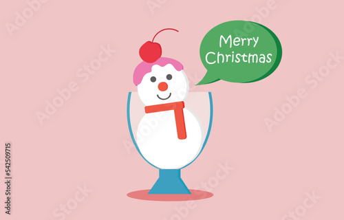 Vector of christmas day of ice cream sunday snowman with chat box. Illustration vector of christmas day ice cream sunday snowman background sale concept.use for X mas day festival , winter gift sale.
