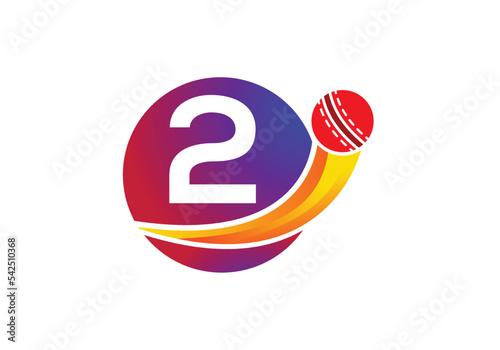 Letter 2 Cricket Logo Concept With Moving Cricket Ball Icon. Cricket Sports Logotype Symbol Vector Template Design.