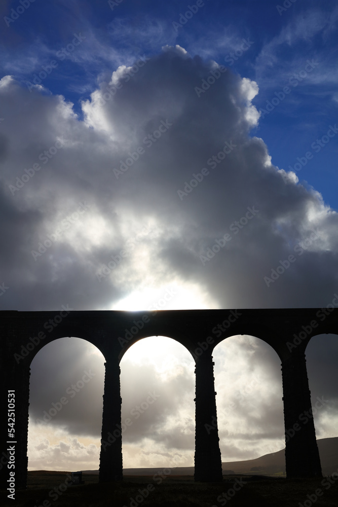 Silhouette of Ribblehead Viaduct on the Settle to Carlisle Railway. North Yorkshire, England, UK. Silhouette of Ribblehead Viaduct on the Settle to Carlisle Railway. North Yorkshire, England, UK.