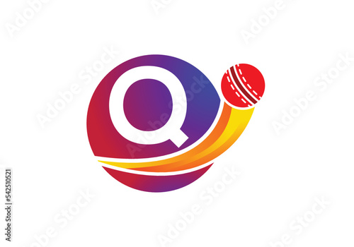 Letter Q Cricket Logo Concept With Moving Cricket Ball Icon. Cricket Sports Logotype Symbol Vector Template Design.