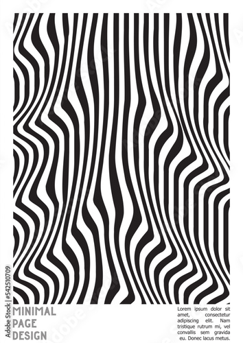 Geometrical Poster Design with Optical Illusion Effect. Minimal Psychedelic Cover Page Collection. Monochrome Wave Lines Background. Fluid Stripes Art. Swiss Design. Vector Illustration for Placard.
