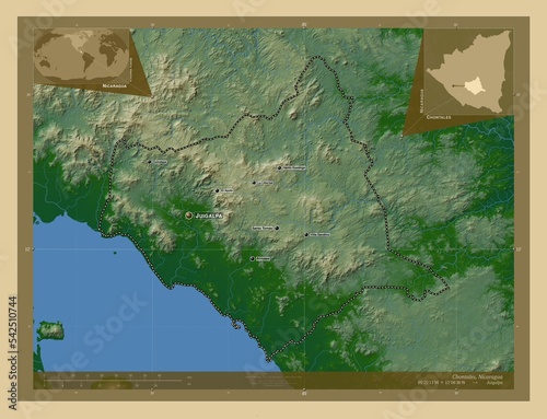 Chontales, Nicaragua. Physical. Labelled points of cities photo