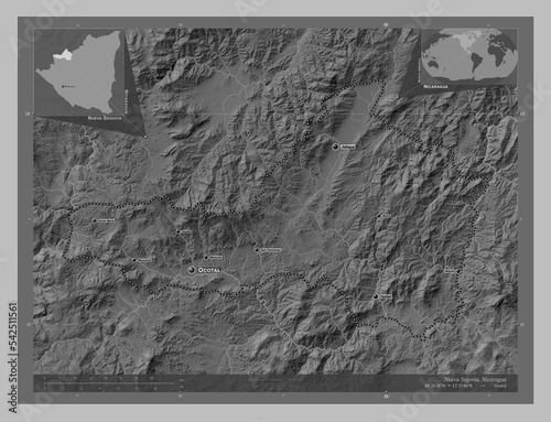 Nueva Segovia, Nicaragua. Grayscale. Labelled points of cities photo