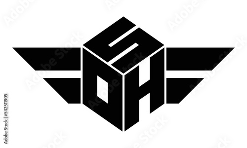 SOH three letter gaming logo in polygon cube shape logo design vector template. wordmark logo | emblem logo | monogram logo | initial letter logo | sports logo | minimalist logo | typography logo |