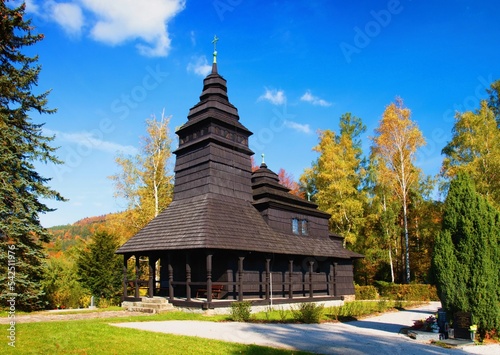 The wooden church of St. Barbara in Kuncicich pod Ondrejnik in the Beskydy Mountains in Moravia in the Czech Republic. photo