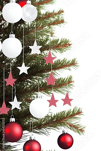 photographic christmas tree with jingle bells in white background. xmas decoration, christmas card, winter festival, holiday sale, merry christmas, rendering, illustration.