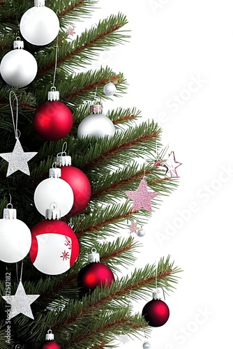 photographic christmas tree with jingle bells in white background. xmas decoration, christmas card, winter festival, holiday sale, merry christmas, rendering, illustration.