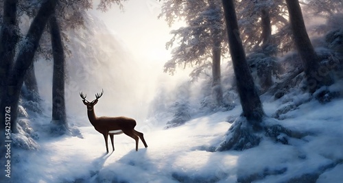 Canvastavla beautiful deer walking in winter quiet epic forest scene