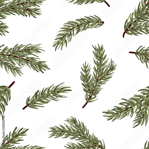Set of conifer branches vector seamless pattern. Pine, spruce, cedar, larch, fir tree branches, winter nature texture for textile, print, card, christmas, greetings, wallpapers, background