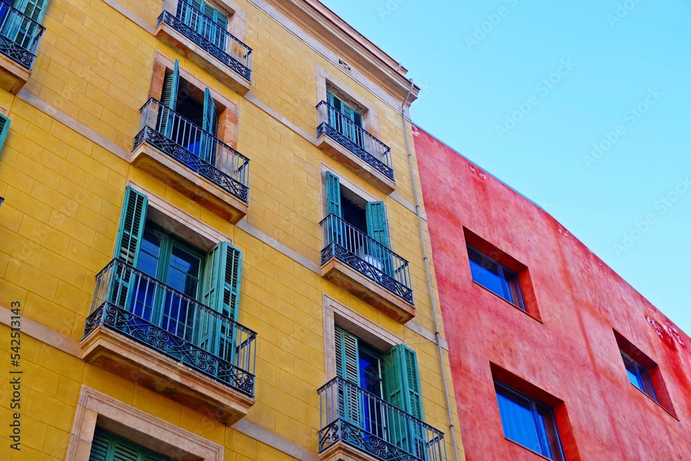 Colourful houses and balconies in Barcelona