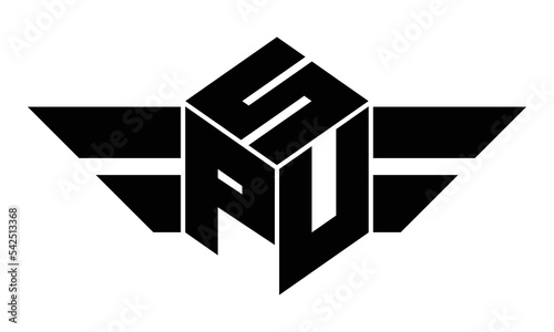 SPU three letter gaming logo in polygon cube shape logo design vector template. wordmark logo | emblem logo | monogram logo | initial letter logo | sports logo | minimalist logo | typography logo |