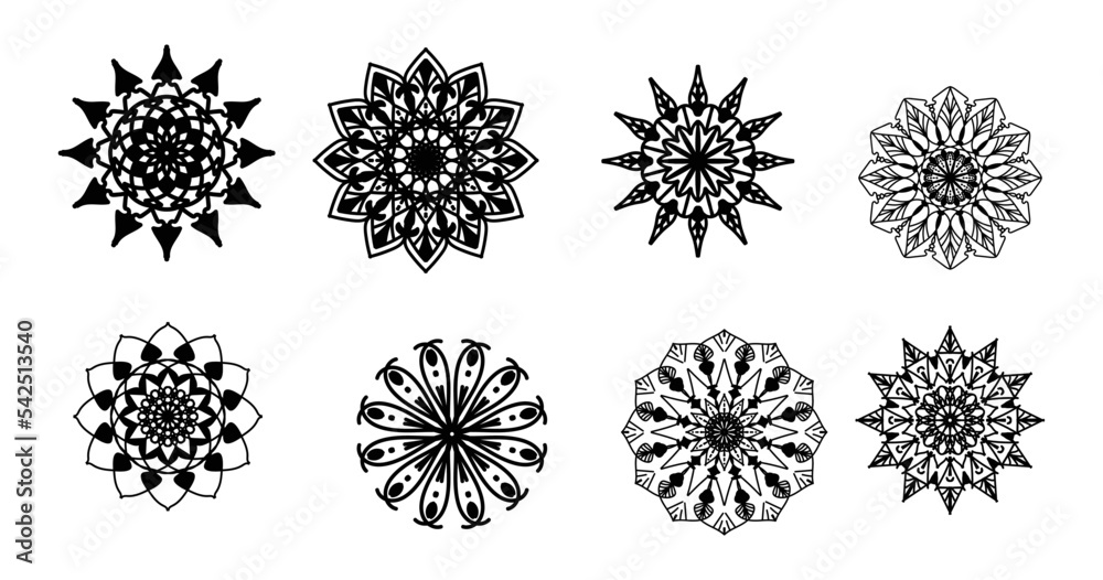 Obraz premium Set Mandala, Black mandala, luxury ornamental mandala design background,mandala design,Mandala pattern Coloring book Art wallpaper design, tile pattern, Islam, Arabic, Indian, Black and White Mandala 