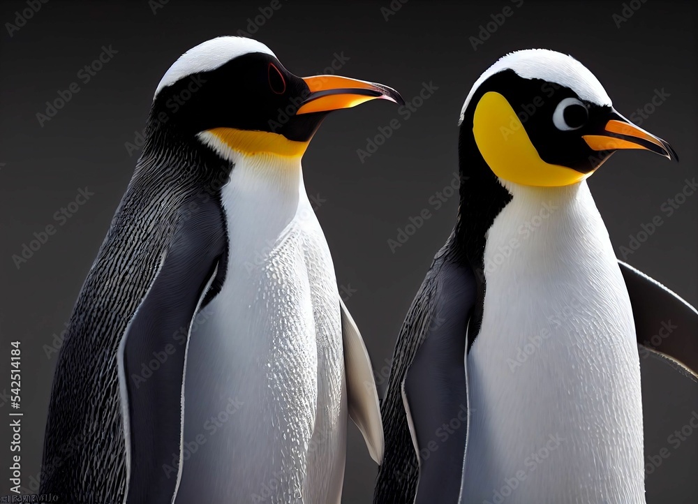 Naklejka premium Cute penguins, 3D, Artificial Intelligence generated
