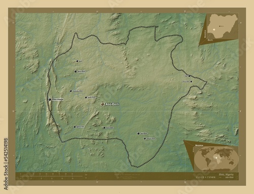 Ekiti, Nigeria. Physical. Labelled points of cities photo