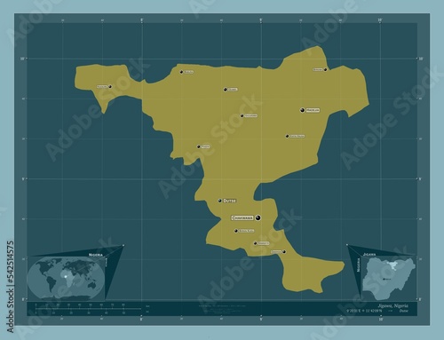 Jigawa, Nigeria. Solid. Labelled points of cities photo