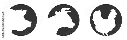 vector farm animals silhouettes isolated on white. Image for meat stores , market, packaging and advertising. Vector illustration.