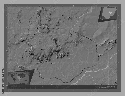 Plateau, Nigeria. Bilevel. Labelled points of cities photo