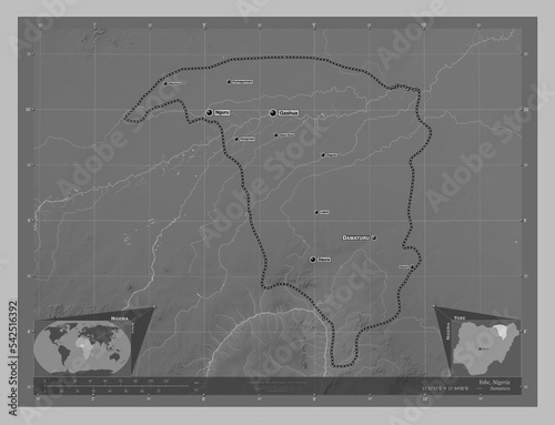 Yobe, Nigeria. Grayscale. Labelled points of cities photo