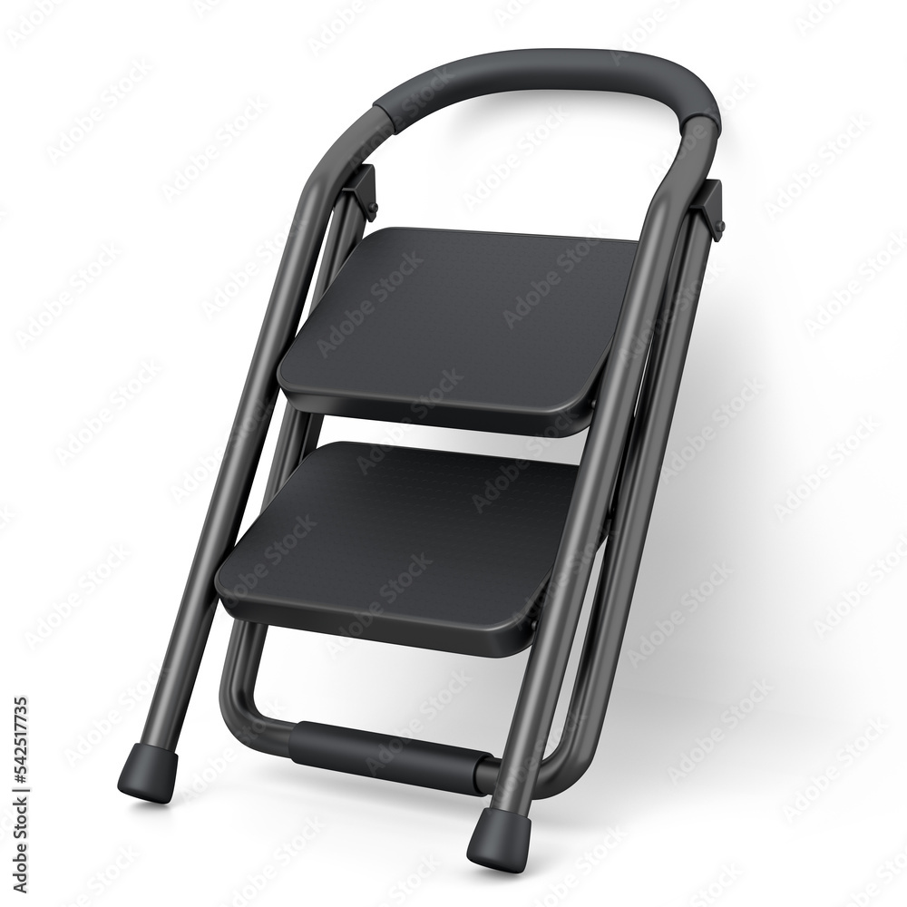 High folding ladder with steps for garden and repair work on white background. High folding ladder with steps for garden and repair work on white background.