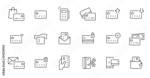Online payment, online bank line icon set. Credit card money transaction, online wallet pay, shopping business pictogram. Outline editable stroke icon set. Vector illustration.