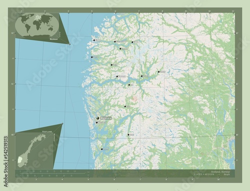 Vestland, Norway. OSM. Labelled points of cities photo