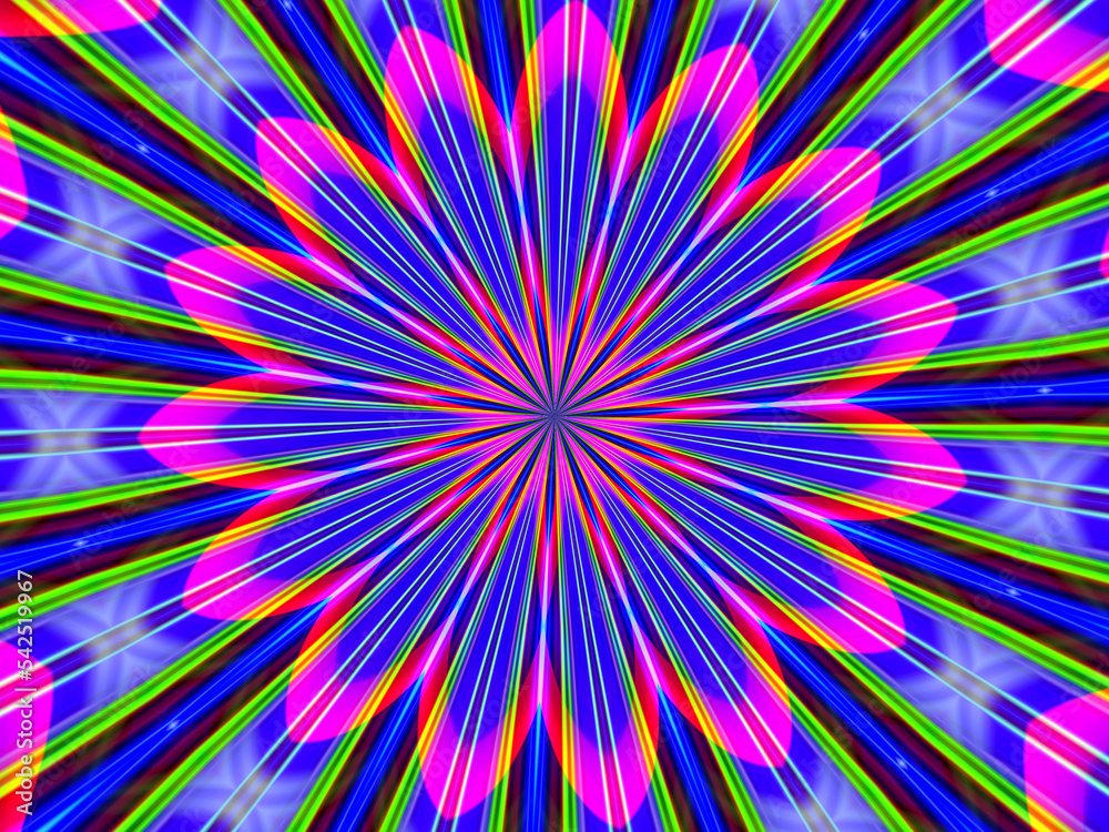 Star, ray explosion, flower shapes, abstract background