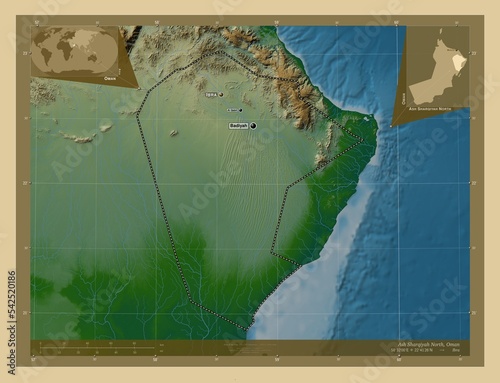 Ash Sharqiyah North, Oman. Physical. Labelled points of cities photo